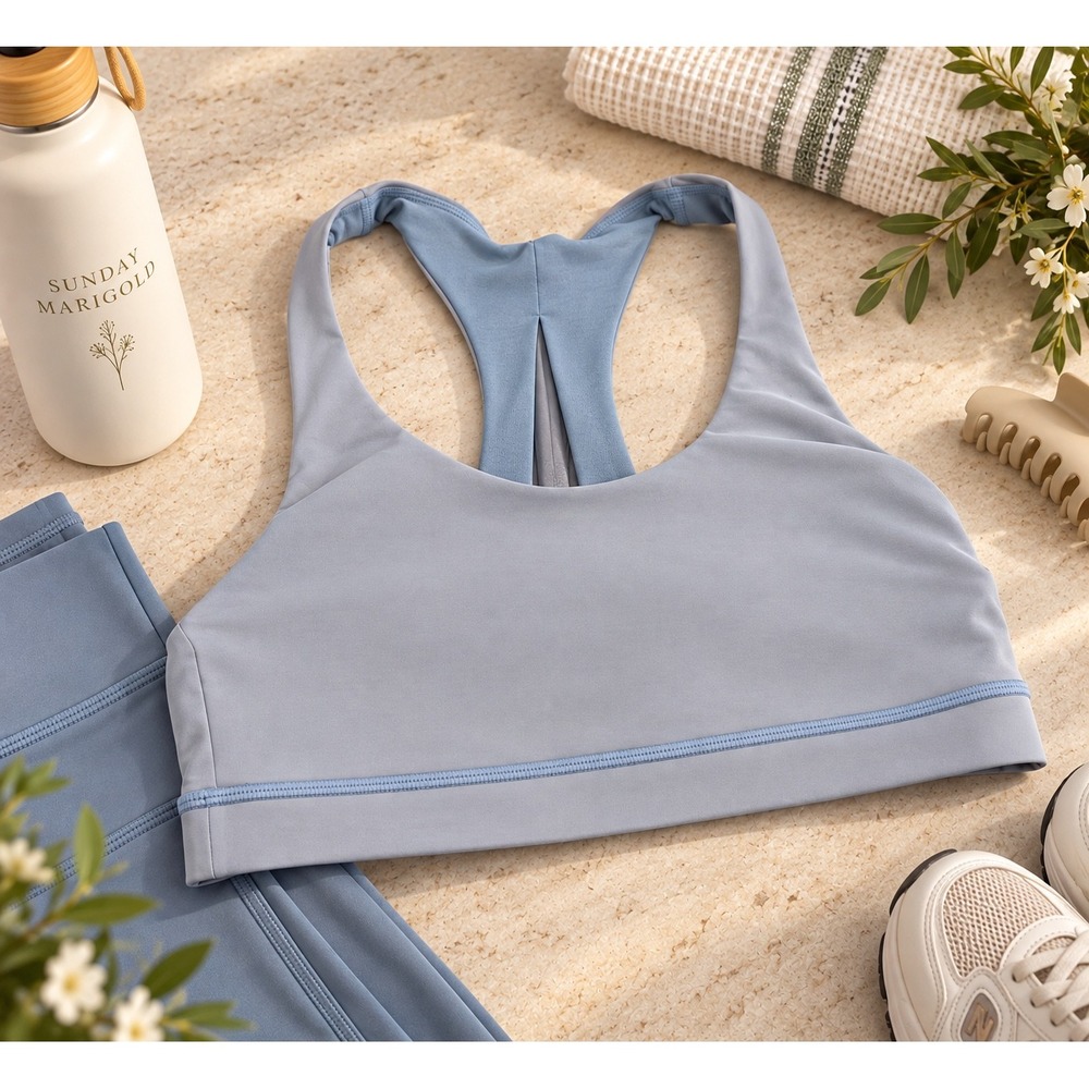Lululemon Invigorate Bra Blue Grey Racerback Mesh Sports Bra Size 8